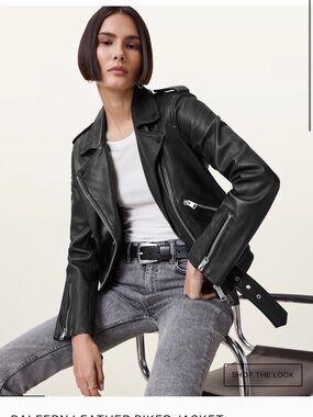 All Saints Black Leather Moto Jacket with Belt